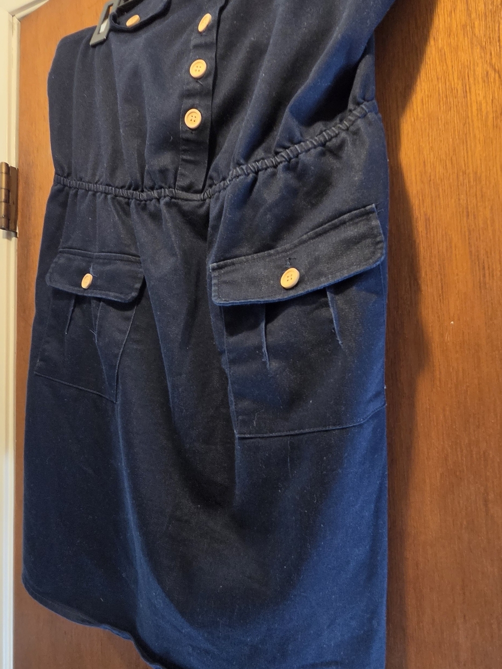 Mind Code Navy Strapless Button-Front Dress with Pocket Flaps